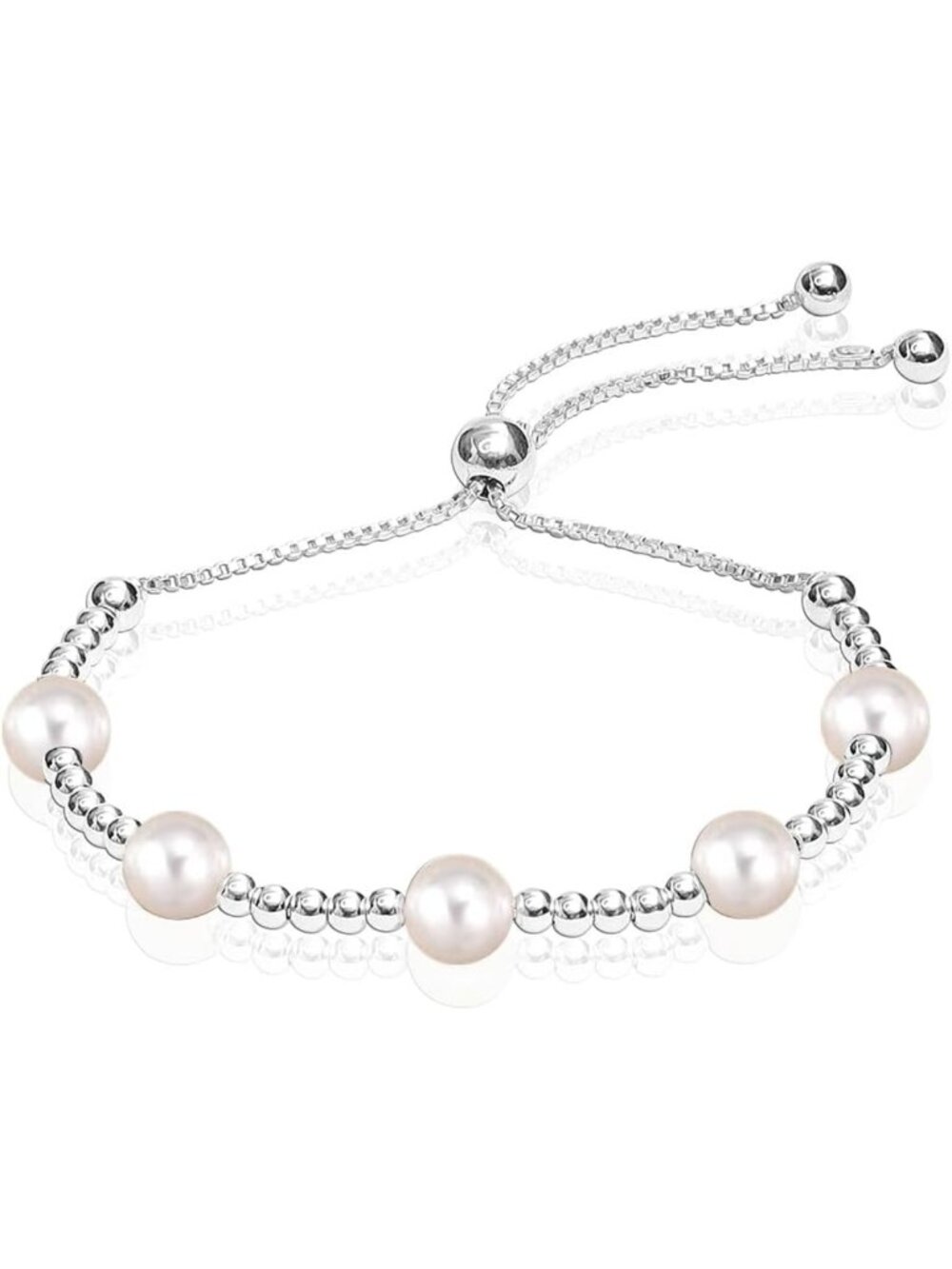 925 Sterling Silver Adjustable Bolo Bracelet | Beaded Tennis Bracelet for Women
